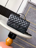 Chanel AS5244 Flap Bag with Top Handle Lambskin & Lacquered Metal Black