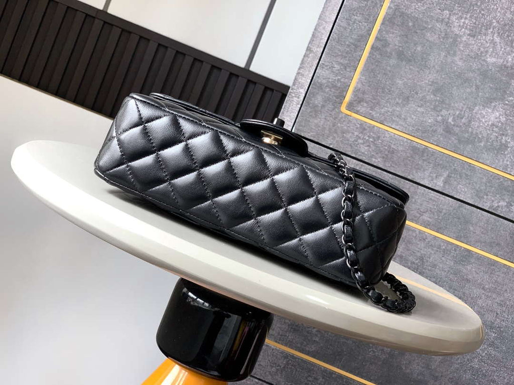 Chanel AS5244 Flap Bag with Top Handle Lambskin & Lacquered Metal Black