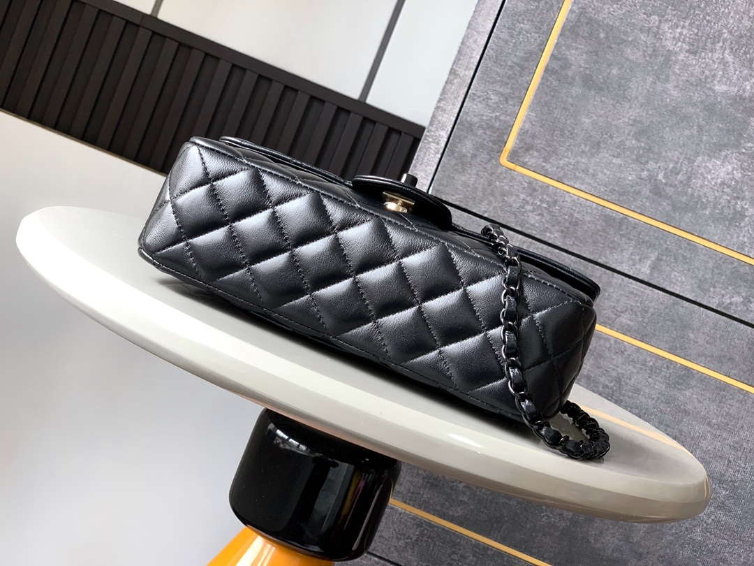 Chanel AS5244 Flap Bag with Top Handle Lambskin & Lacquered Metal Black - Default Title - View 4