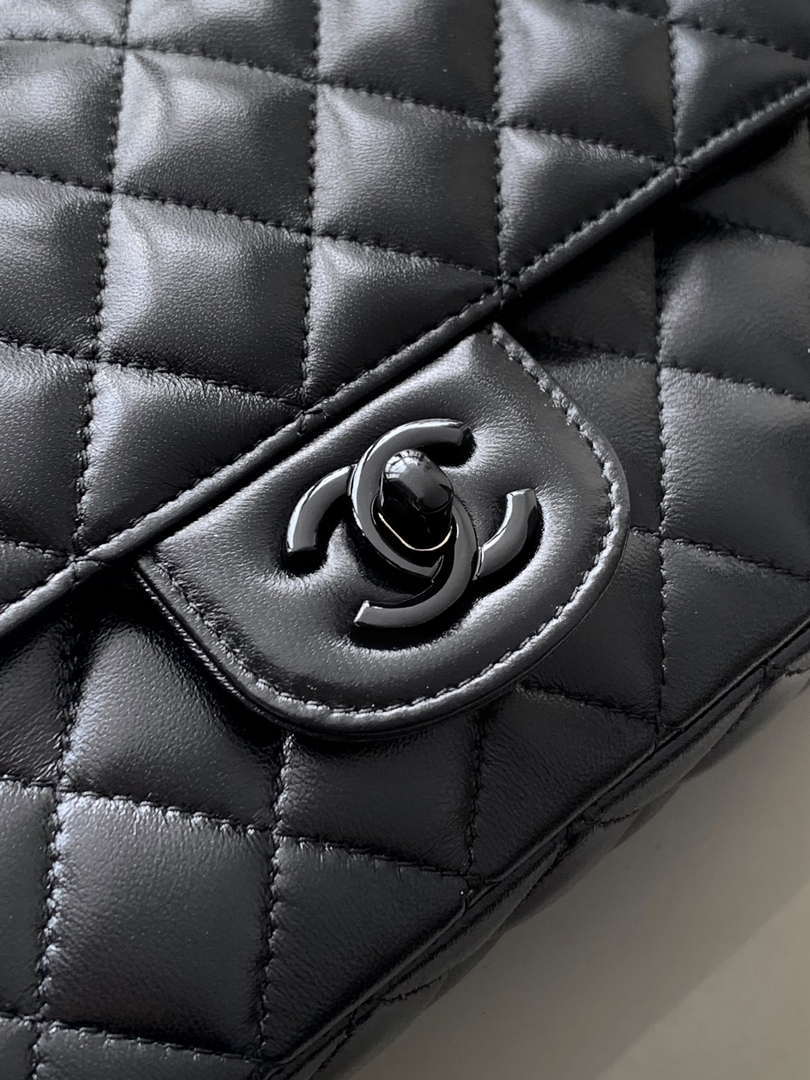 Chanel AS5244 Flap Bag with Top Handle Lambskin & Lacquered Metal Black