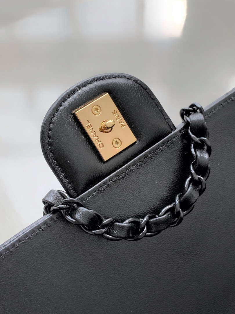 Chanel AS5244 Flap Bag with Top Handle Lambskin & Lacquered Metal Black