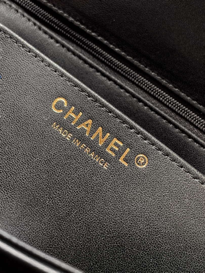Chanel AS5244 Flap Bag with Top Handle Lambskin & Lacquered Metal Black - Default Title - View 9