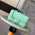 Chanel AS5244 Flap Bag with Top Handle Lambskin & Lacquered Metal Light Green - Default Title - View 1