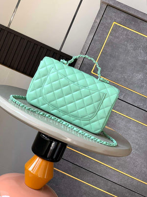 Chanel AS5244 Flap Bag with Top Handle Lambskin & Lacquered Metal Light Green - Default Title - View 4
