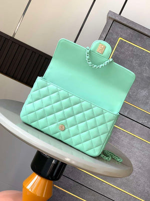 Chanel AS5244 Flap Bag with Top Handle Lambskin & Lacquered Metal Light Green - Default Title - View 5