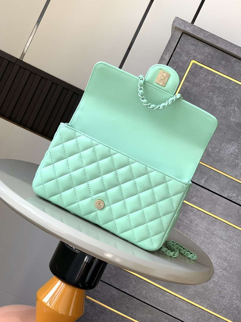 Chanel AS5244 Flap Bag with Top Handle Lambskin & Lacquered Metal Light Green - Default Title - View 5