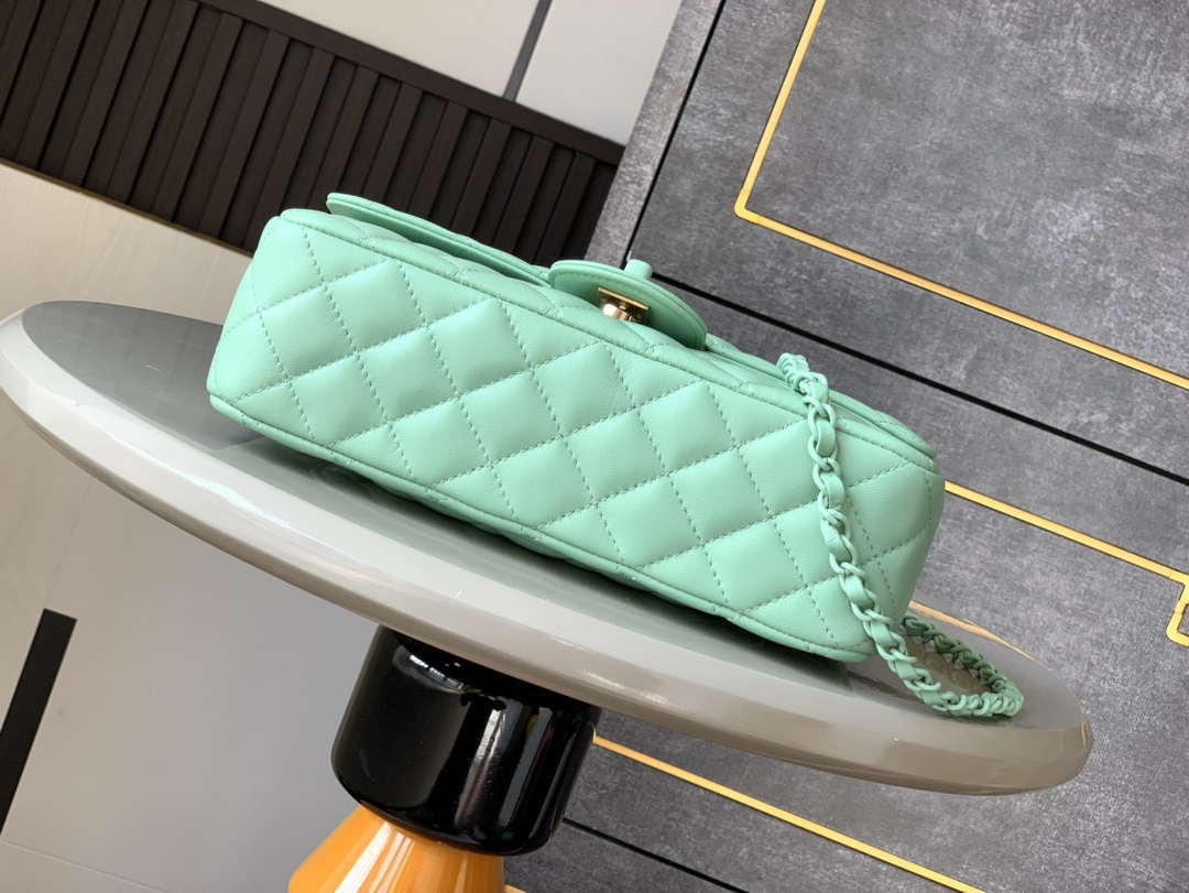 Chanel AS5244 Flap Bag with Top Handle Lambskin & Lacquered Metal Light Green - Default Title - View 6