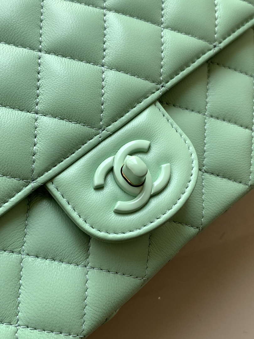 Chanel AS5244 Flap Bag with Top Handle Lambskin & Lacquered Metal Light Green