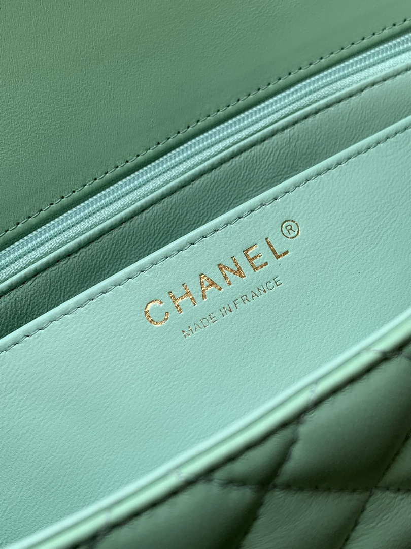 Chanel AS5244 Flap Bag with Top Handle Lambskin & Lacquered Metal Light Green - Default Title - View 10