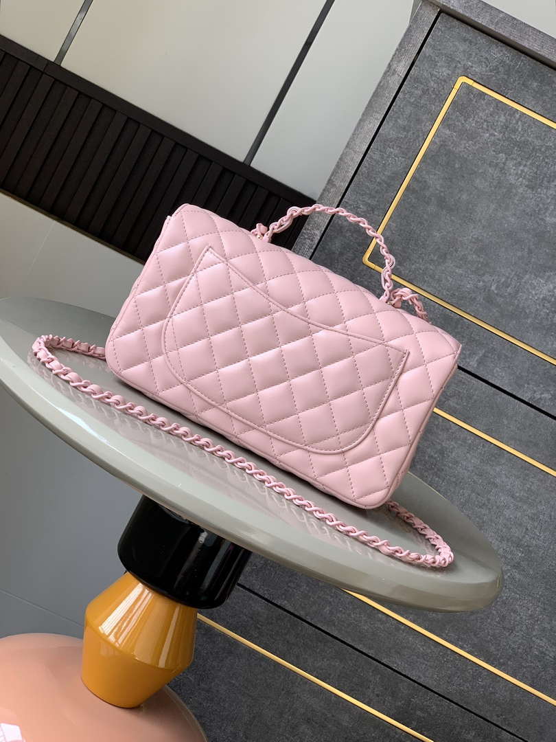 Chanel AS5244 Flap Bag with Top Handle Lambskin & Lacquered Metal Light Pink
