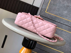 Chanel AS5244 Flap Bag with Top Handle Lambskin & Lacquered Metal Light Pink - Default Title - View 4