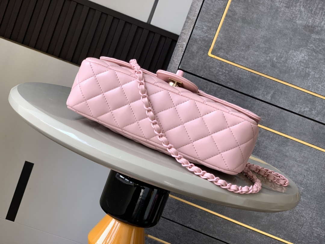 Chanel AS5244 Flap Bag with Top Handle Lambskin & Lacquered Metal Light Pink
