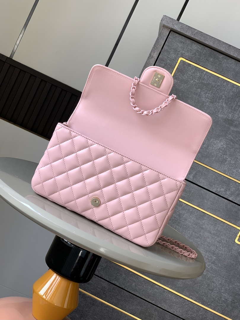 Chanel AS5244 Flap Bag with Top Handle Lambskin & Lacquered Metal Light Pink
