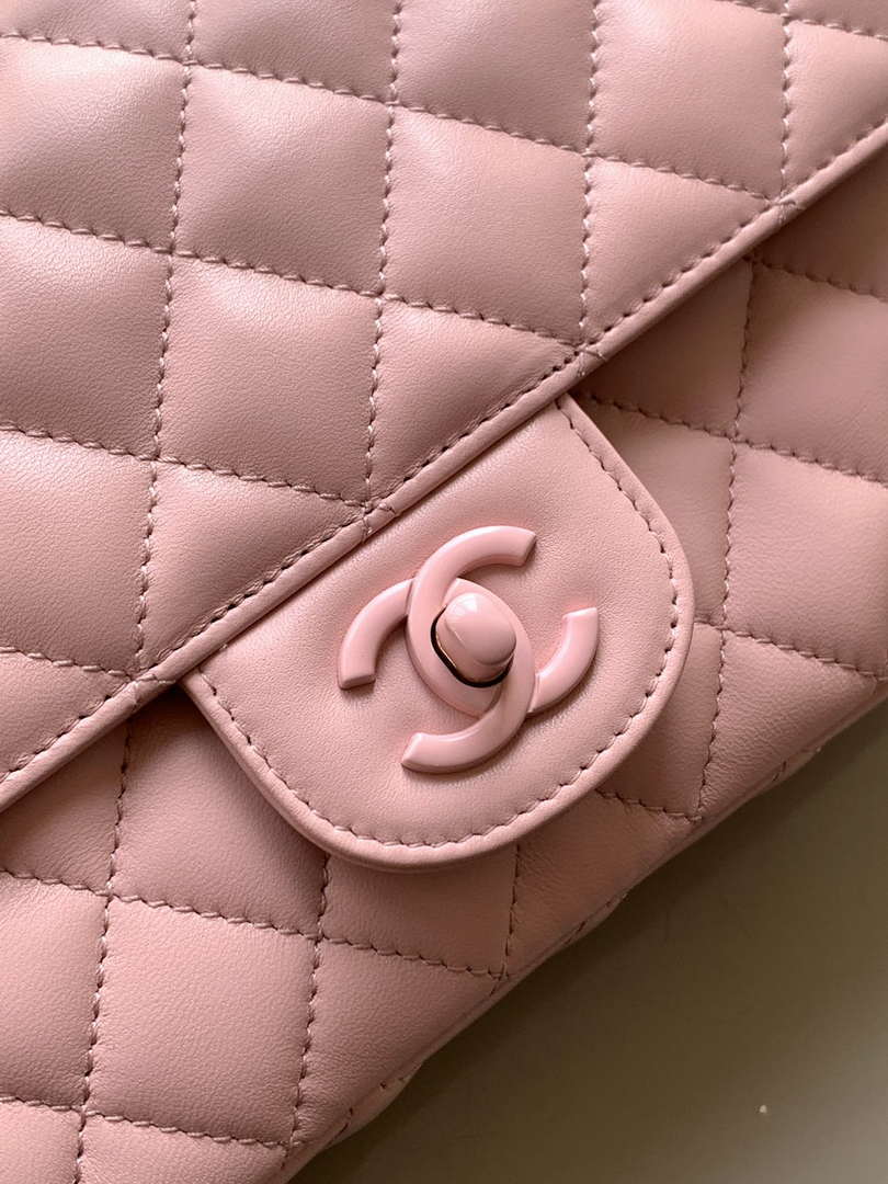 Chanel AS5244 Flap Bag with Top Handle Lambskin & Lacquered Metal Light Pink - Default Title - View 6