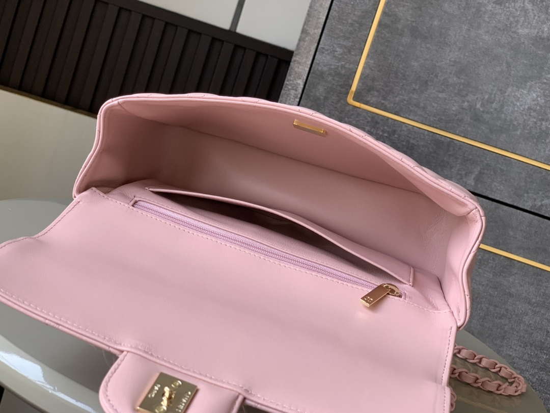 Chanel AS5244 Flap Bag with Top Handle Lambskin & Lacquered Metal Light Pink