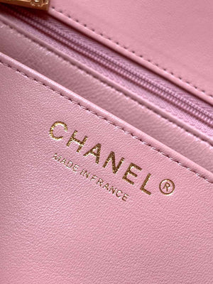Chanel AS5244 Flap Bag with Top Handle Lambskin & Lacquered Metal Light Pink - Default Title - View 9