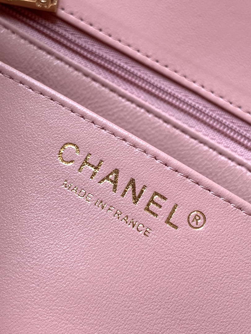 Chanel AS5244 Flap Bag with Top Handle Lambskin & Lacquered Metal Light Pink - Default Title - View 9