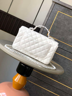 Chanel AS5244 Flap Bag with Top Handle Lambskin & Lacquered Metal White - Default Title - View 3