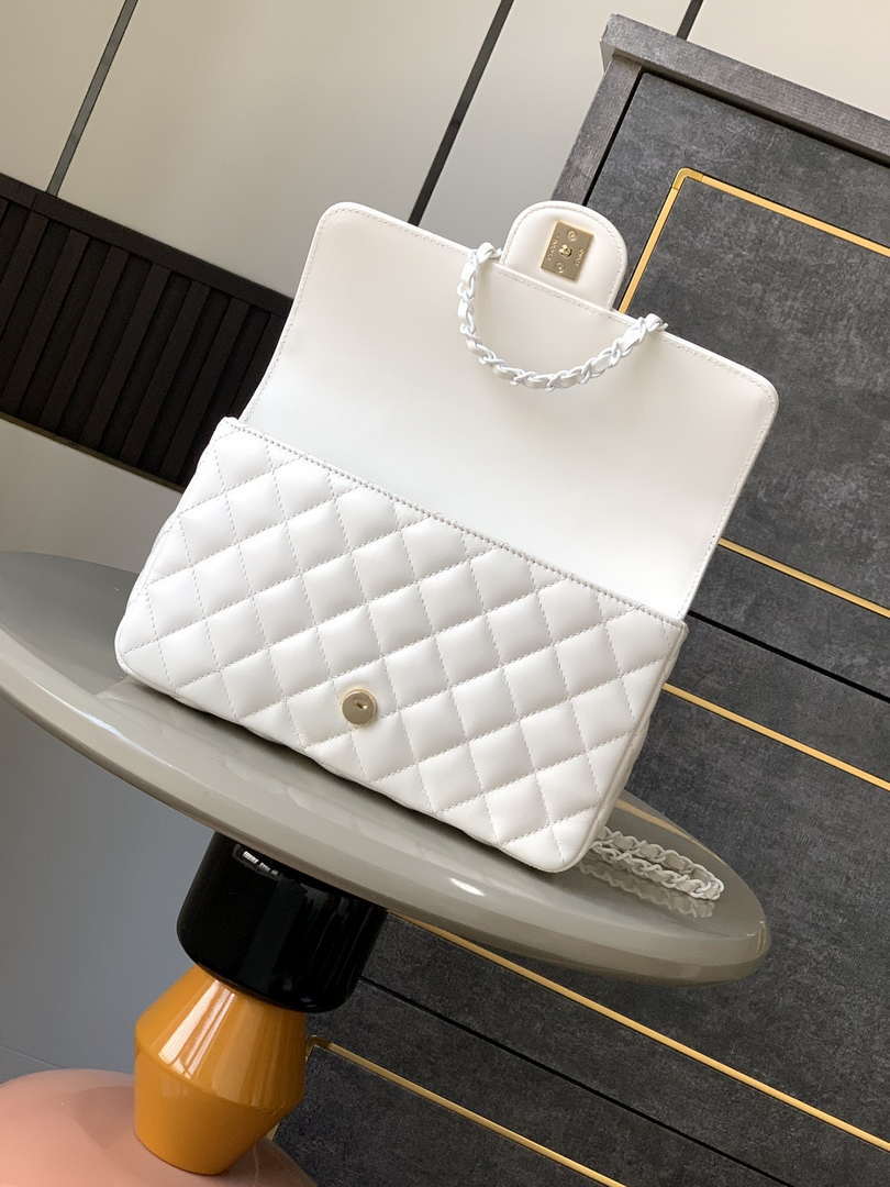 Chanel AS5244 Flap Bag with Top Handle Lambskin & Lacquered Metal White - Default Title - View 5