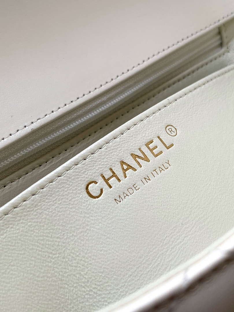 Chanel AS5244 Flap Bag with Top Handle Lambskin & Lacquered Metal White - Default Title - View 8