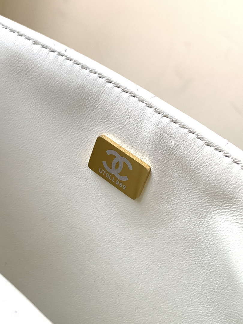 Chanel AS5244 Flap Bag with Top Handle Lambskin & Lacquered Metal White - Default Title - View 9