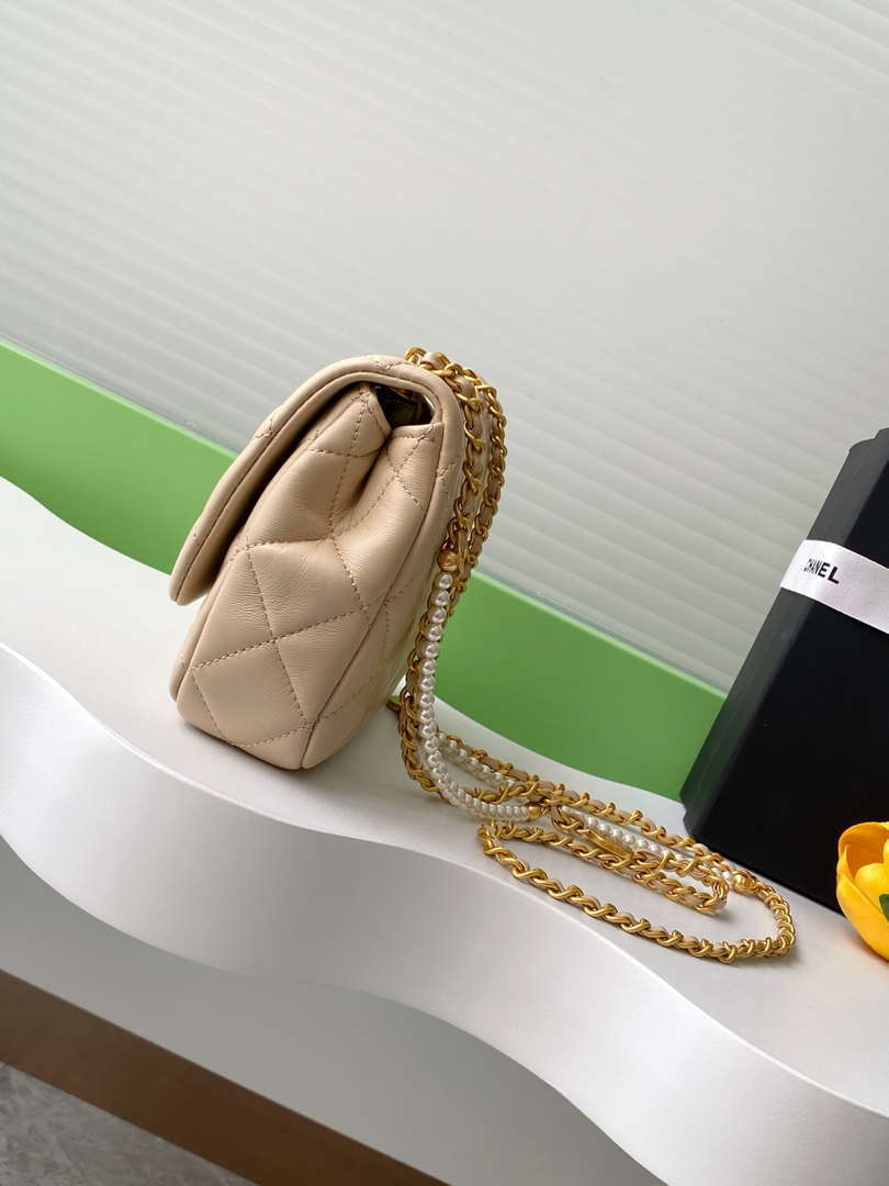 Chanel AS5253 Mini Flap Handbag Lambskin Apricot