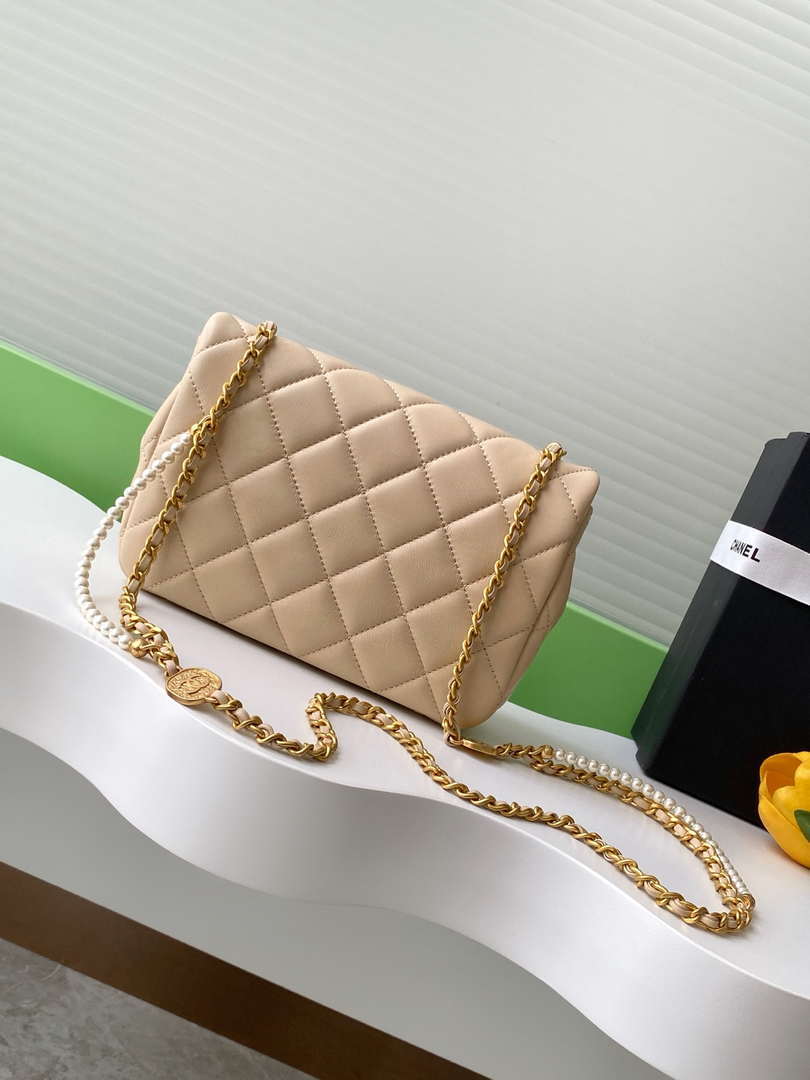 Chanel AS5253 Mini Flap Handbag Lambskin Apricot