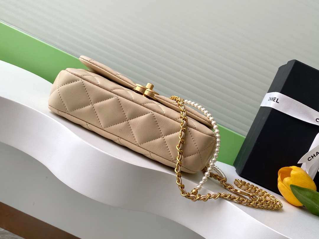 Chanel AS5253 Mini Flap Handbag Lambskin Apricot