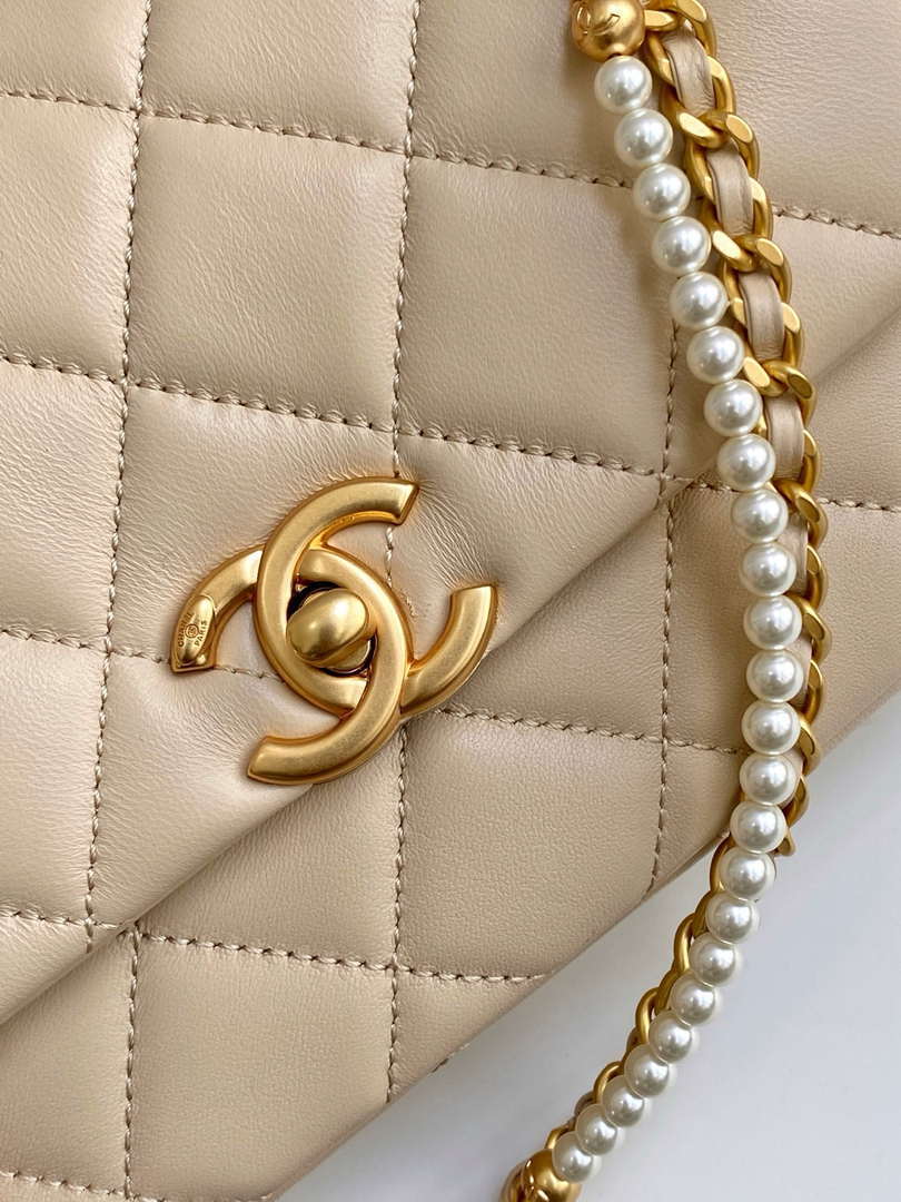 Chanel AS5253 Mini Flap Handbag Lambskin Apricot