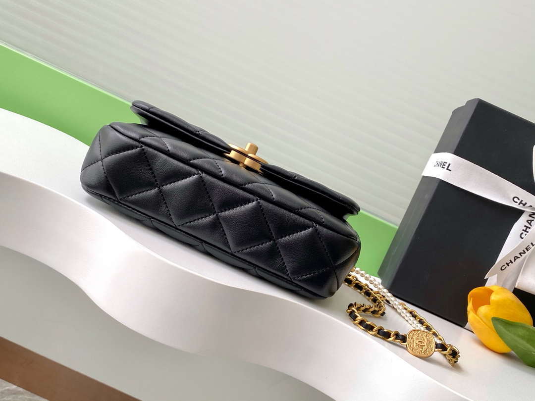 Chanel AS5253 Mini Flap Handbag Lambskin Black