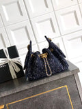 Chanel AS5631 Mini Hobo Tweed & Gold-Tone Metal dark Blue