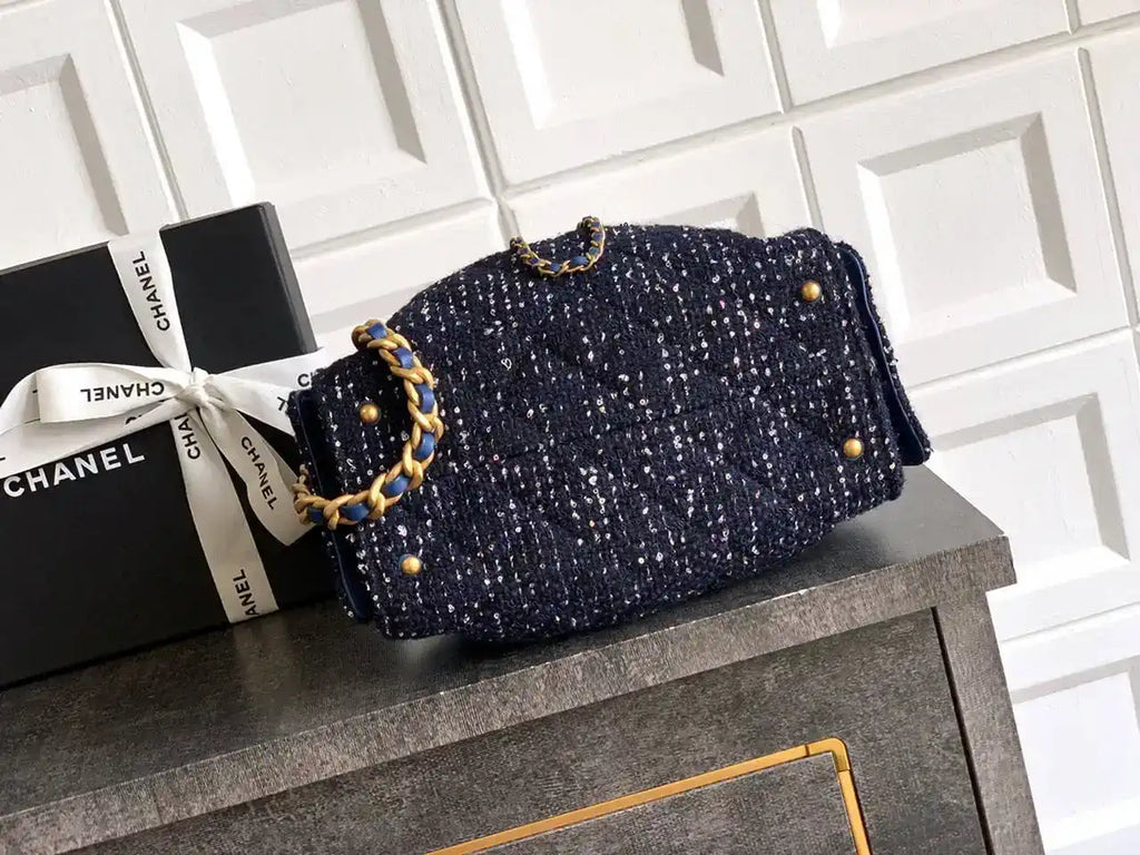 Chanel AS5631 Mini Hobo Tweed & Gold-Tone Metal dark Blue
