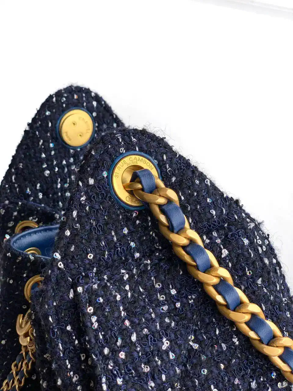 Chanel AS5631 Mini Hobo Tweed & Gold-Tone Metal dark Blue
