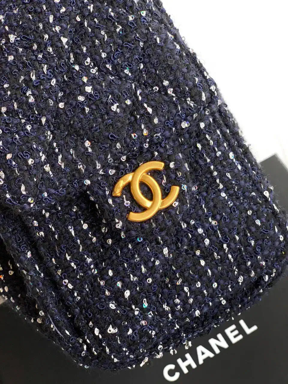 Chanel AS5631 Mini Hobo Tweed & Gold-Tone Metal dark Blue
