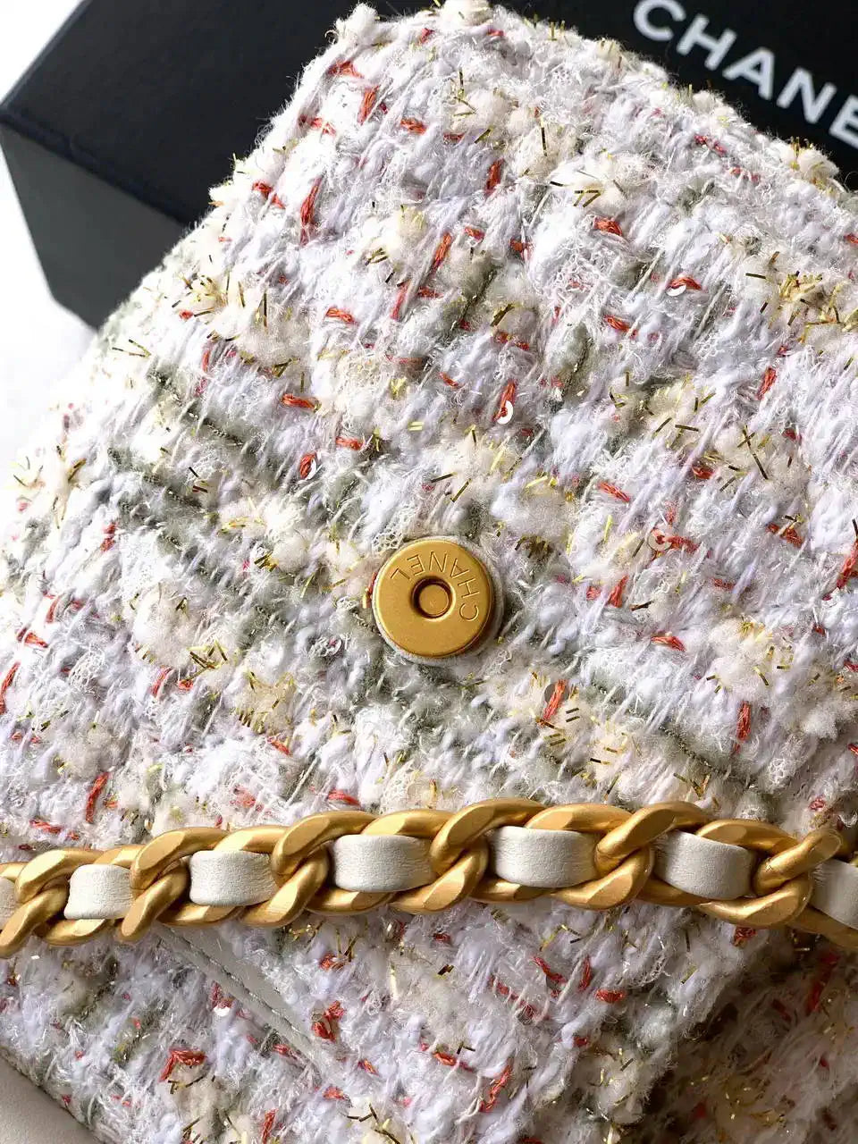 Chanel AS5631 Mini Hobo Tweed & Gold-Tone Metal Beige