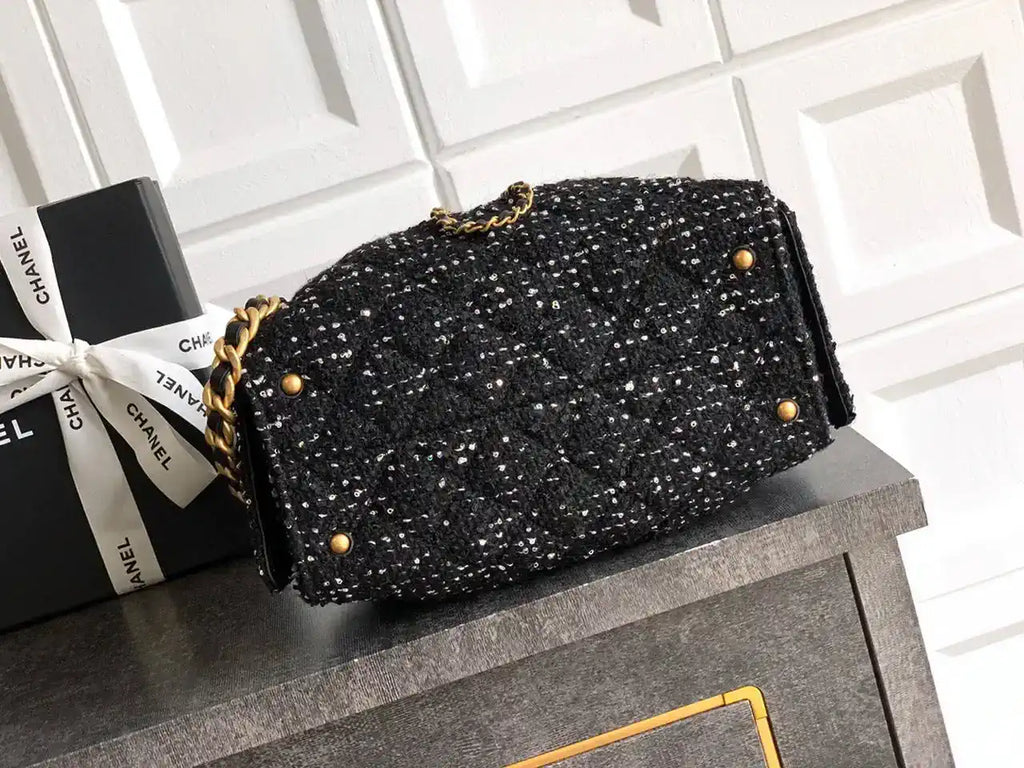 Chanel AS5631 Mini Hobo Tweed & Gold-Tone Metal Black