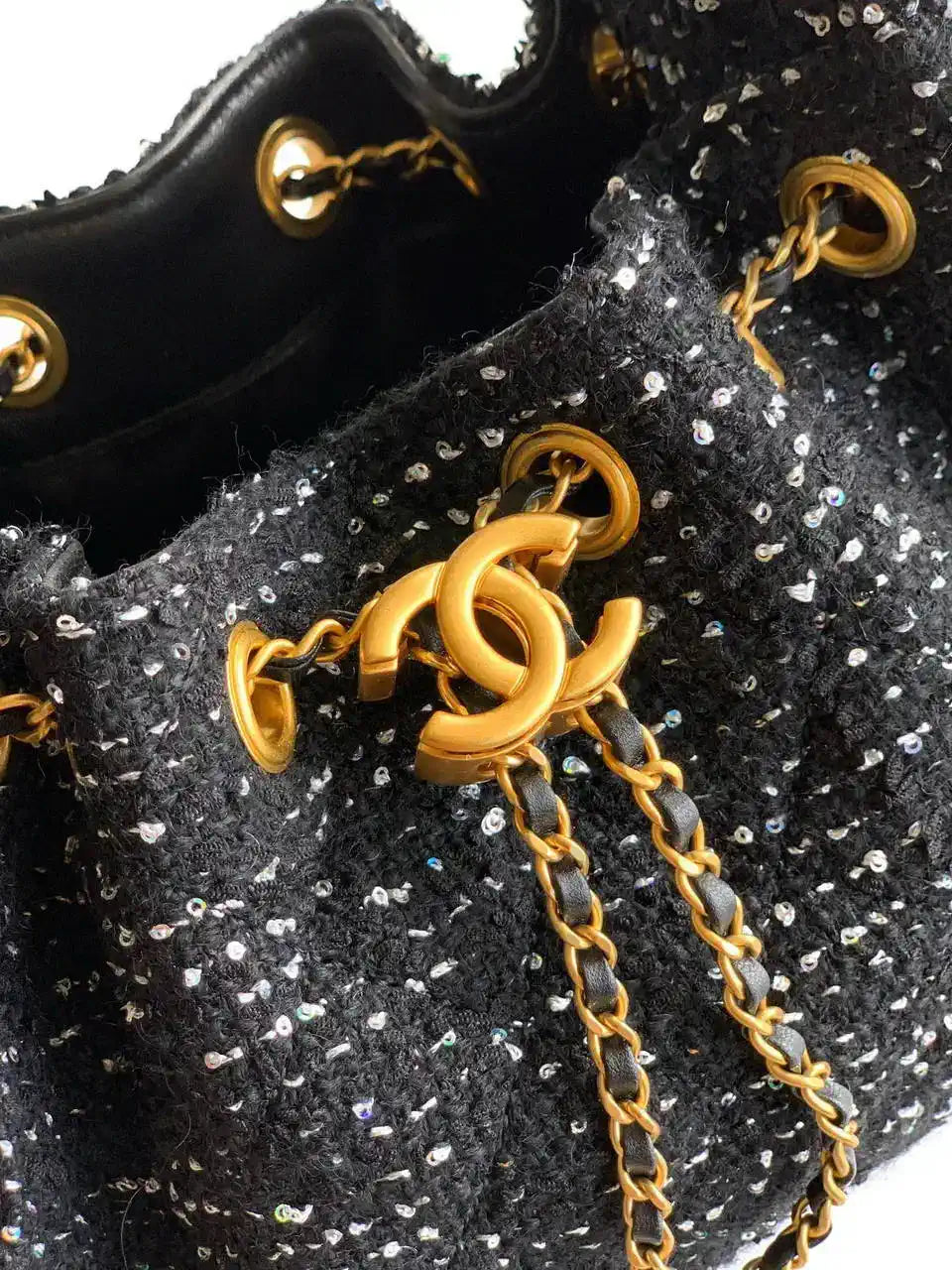 Chanel AS5631 Mini Hobo Tweed & Gold-Tone Metal Black