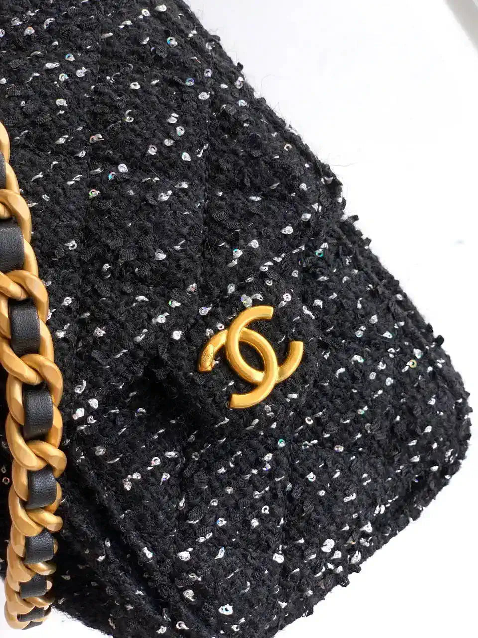 Chanel AS5631 Mini Hobo Tweed & Gold-Tone Metal Black