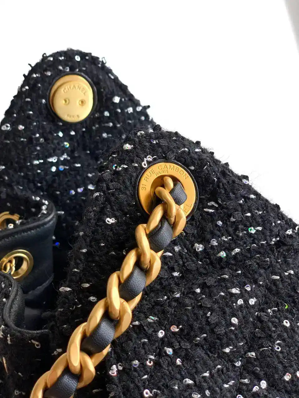 Chanel AS5631 Mini Hobo Tweed & Gold-Tone Metal Black