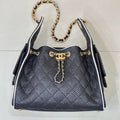 Chanel AS5293 Small Hobo Bag Braided Raffia Calfskin & Gold-Tone Black - Default Title - View 1
