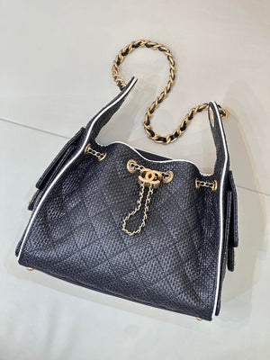 Chanel AS5293 Small Hobo Bag Braided Raffia Calfskin & Gold-Tone Black - Default Title - View 2