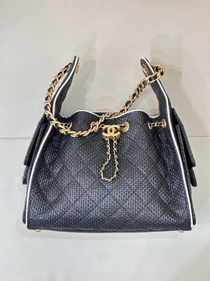 Chanel AS5293 Small Hobo Bag Braided Raffia Calfskin & Gold-Tone Black - Default Title - View 3