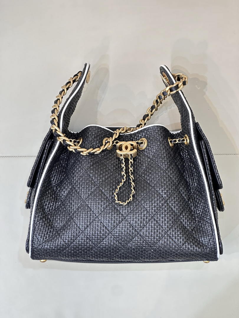Chanel AS5293 Small Hobo Bag Braided Raffia Calfskin & Gold-Tone Black - Default Title - View 3