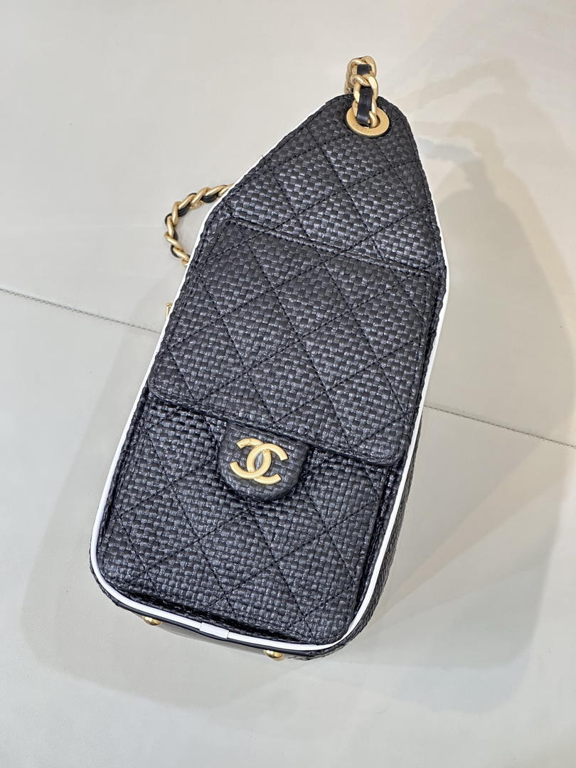 Chanel AS5293 Small Hobo Bag Braided Raffia Calfskin & Gold-Tone Black - Default Title - View 5