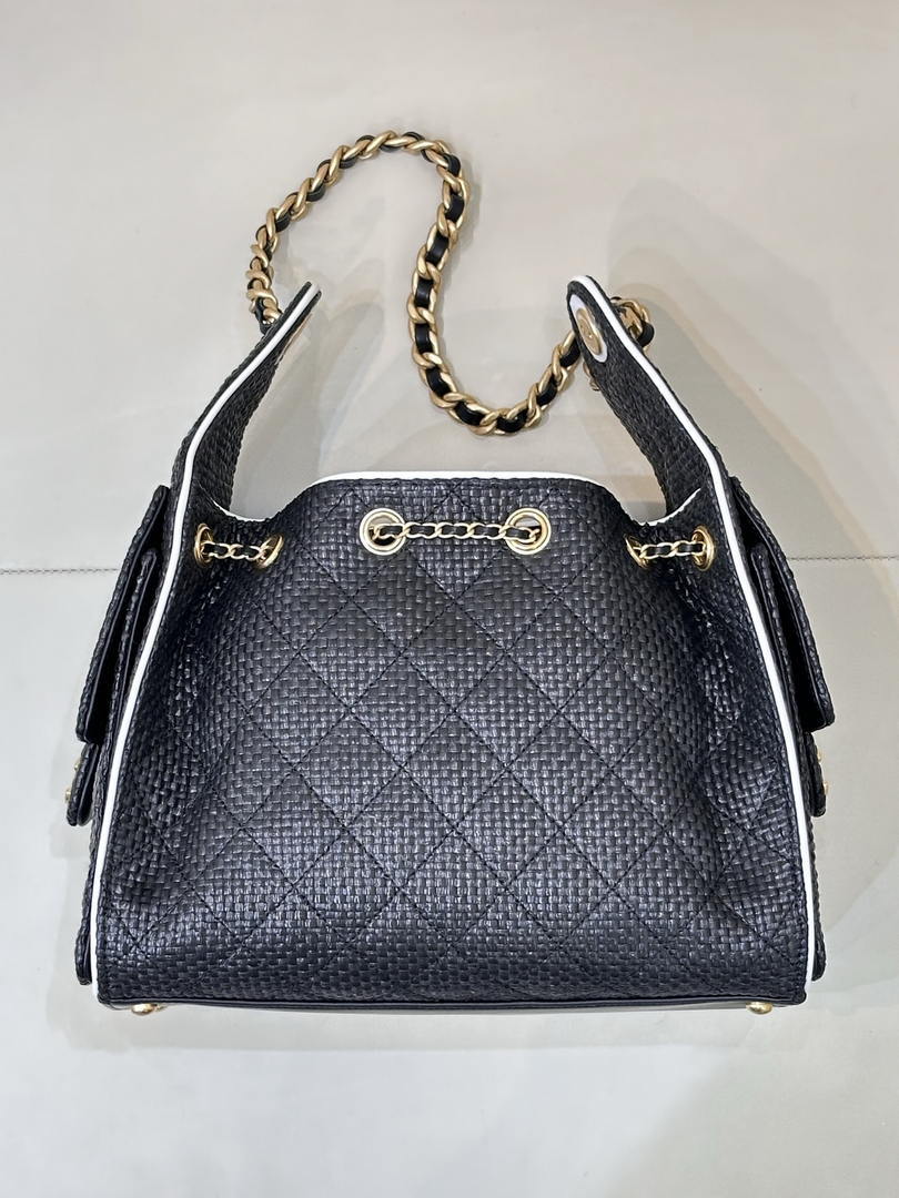 Chanel AS5293 Small Hobo Bag Braided Raffia Calfskin & Gold-Tone Black