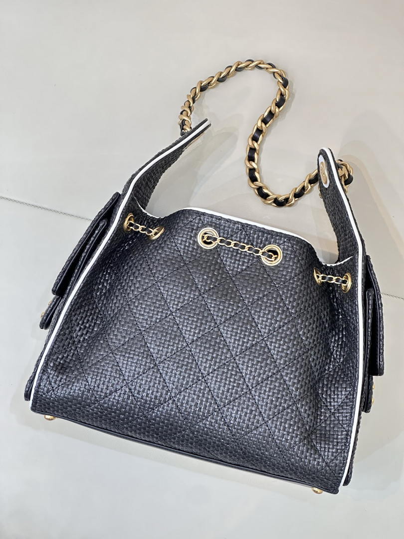 Chanel AS5293 Small Hobo Bag Braided Raffia Calfskin & Gold-Tone Black