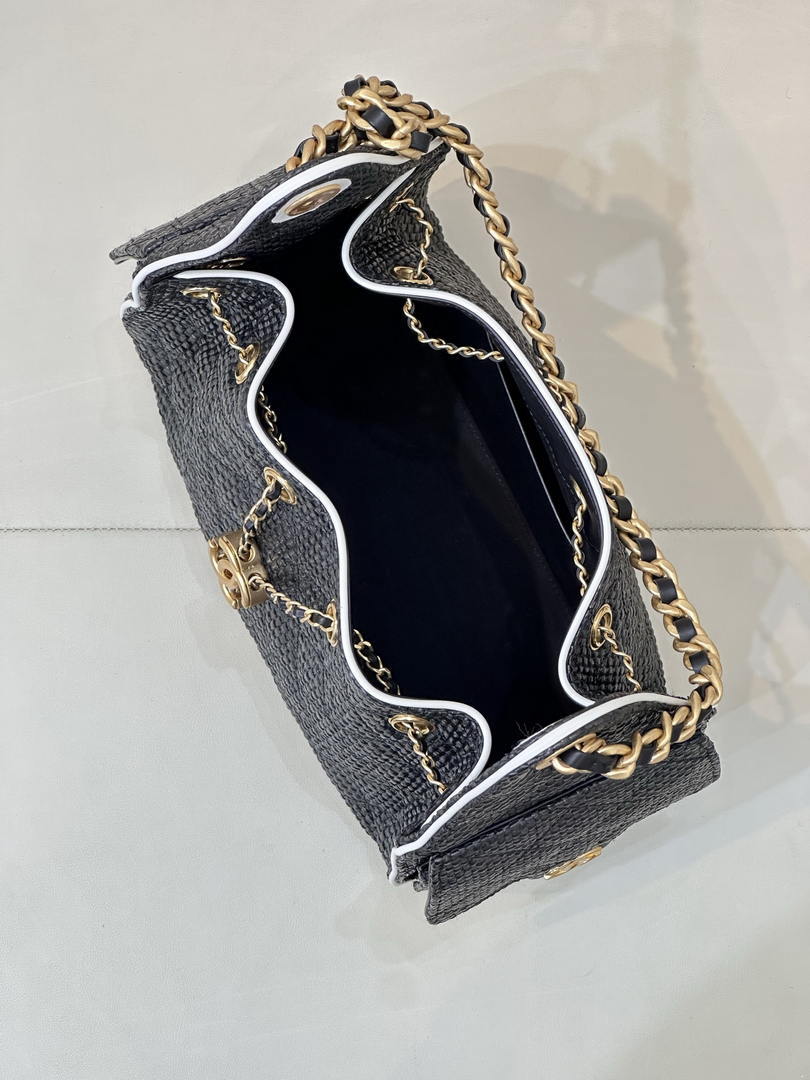 Chanel AS5293 Small Hobo Bag Braided Raffia Calfskin & Gold-Tone Black