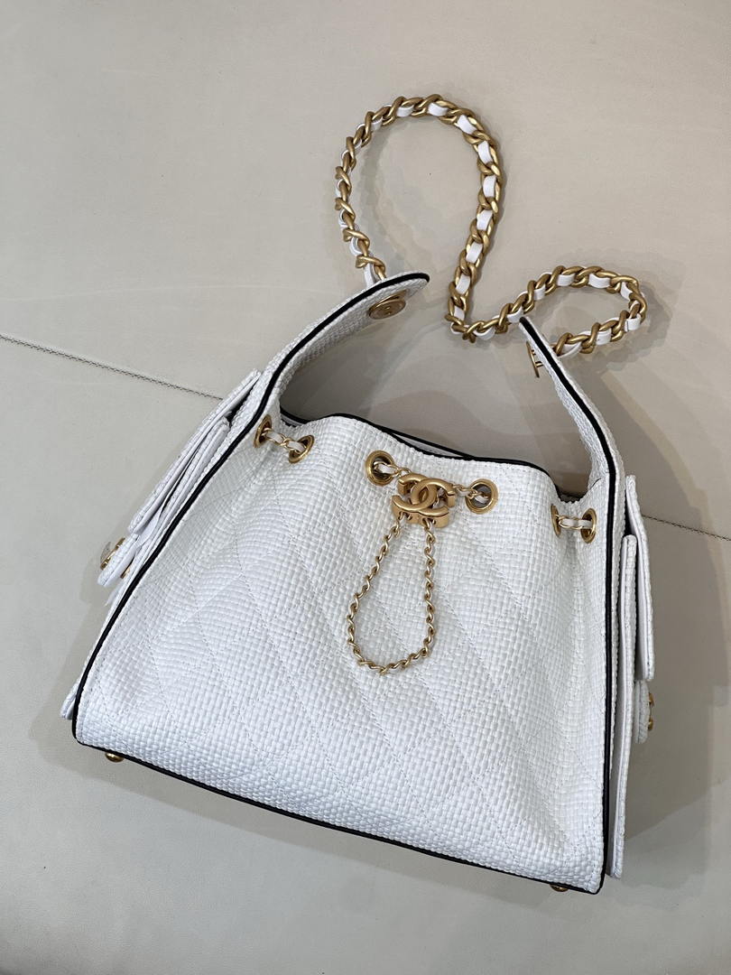 Chanel AS5293 Small Hobo Bag Braided Raffia Calfskin & Gold-Tone White