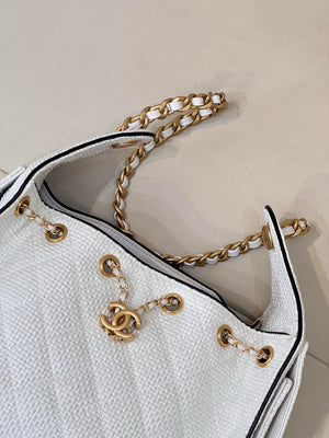 Chanel AS5293 Small Hobo Bag Braided Raffia Calfskin & Gold-Tone White - Default Title - View 3