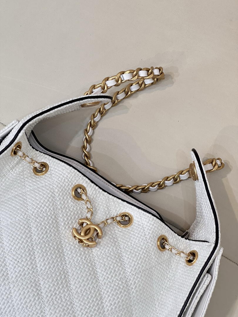 Chanel AS5293 Small Hobo Bag Braided Raffia Calfskin & Gold-Tone White
